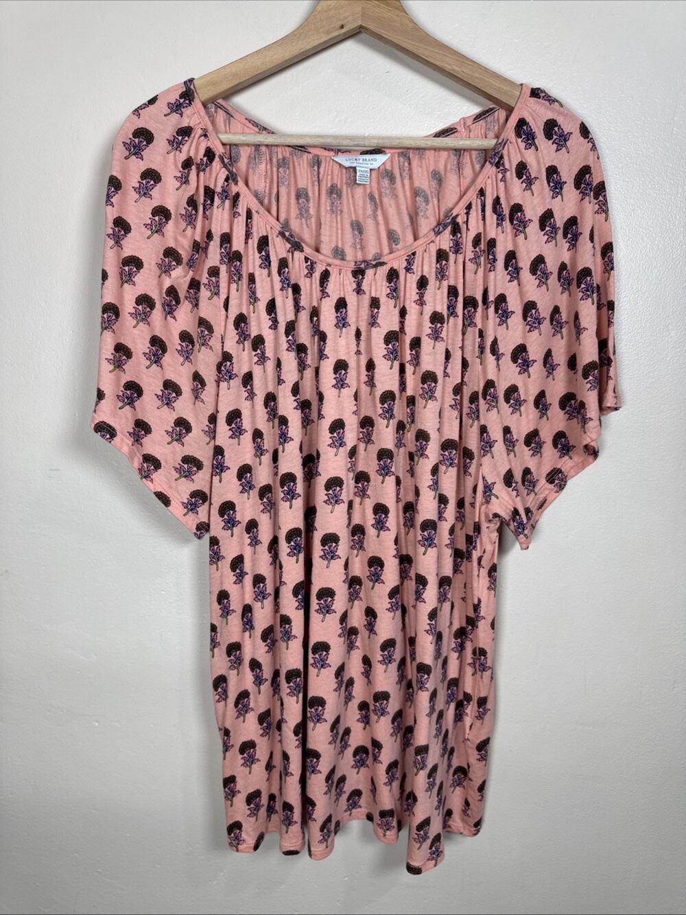 Lucky Brand Womens Plus Size Top 2X Floral Boho Cotton Modal Stretch Lightweight